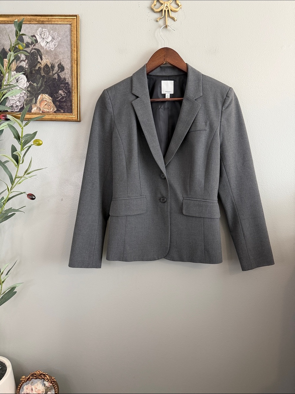 Halogen Petite Gray Tailored Blazer Size 4P Two Button Career Workwear - Picture 3 of 8